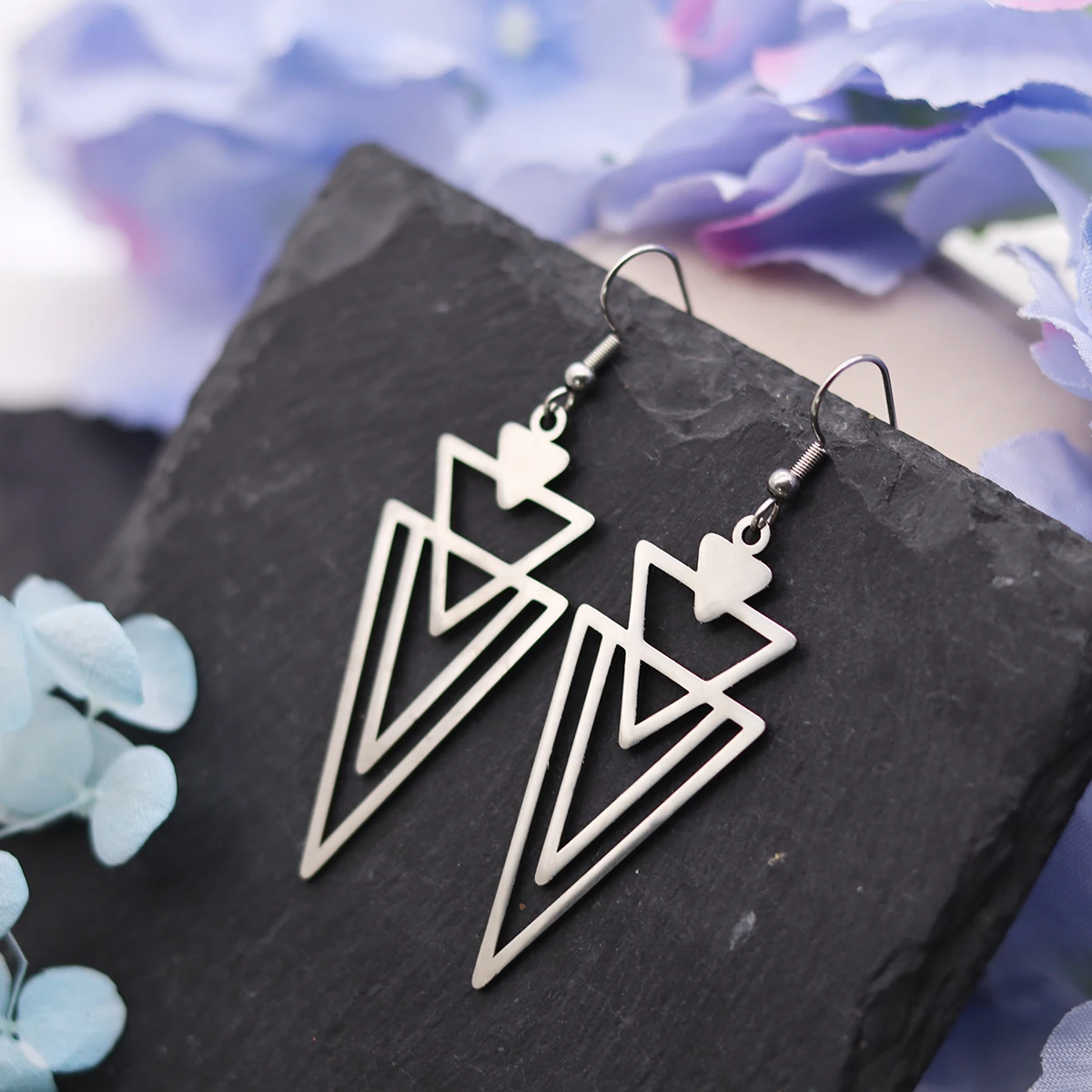 Art Line Triangle Earrings for Women Ear Cartilage Puncture Accessories Metal Stainless Steel Trendy Ear Hook Lady Jewelry Gift