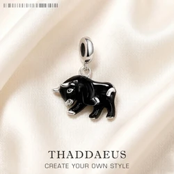 Black Enamel Bullfight Small Charms Bull OX Pendants for Women Men 925 Sterling Silver Diy Gift Wholesale