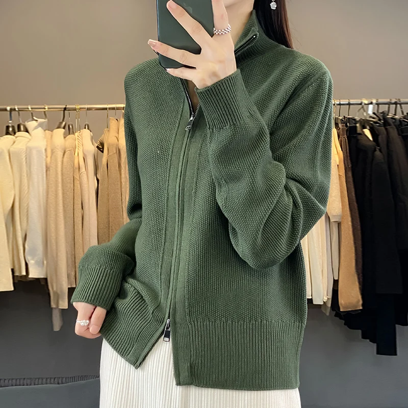 Wool Cardigan Sweater Women Autumn Winter Turtleneck Long Sleeve Top Basic New In Outerwears Female Knit Zipper Designer Clothe