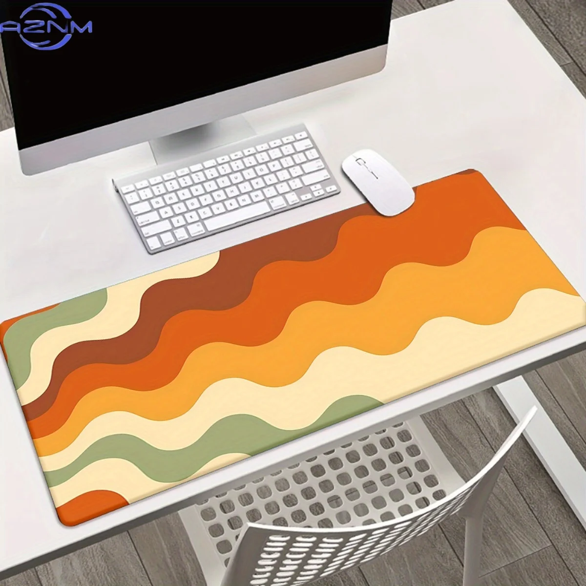 Orange-brown Wavy Pattern Gaming Mouse Pad, Large Desk Mat, Laptop Keyboard Non-slip Stitched Edge Mouse Pad, XXL Decorative Mat