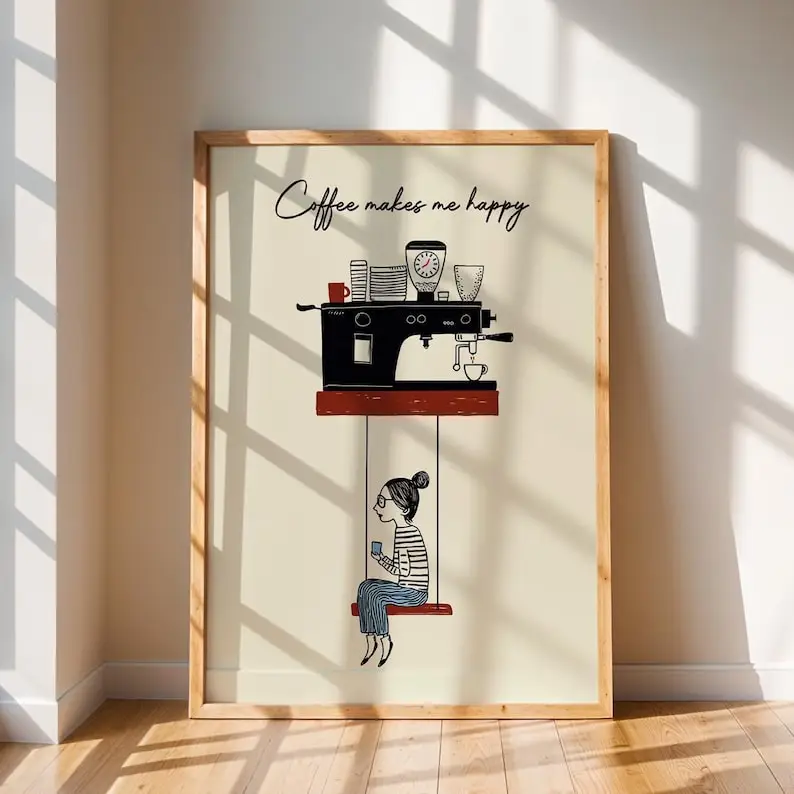 Minimalist Coffee Maker Canvas Wall Art Print, Unframed Modern Espresso Machine Wall Art Poster for Kitchen & Bedroom Decortions