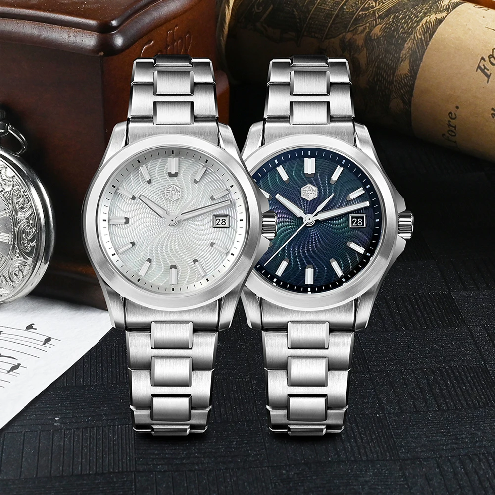 San Martin Watch 39mm Luxury Dress Miyota 9015 Automatic Mechanical Watches for Men With Mop Guilloche 100m Waterproof SN0150