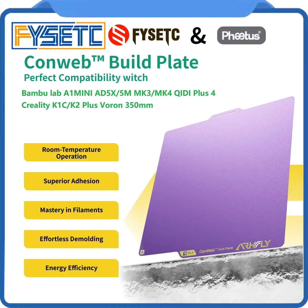 FYSETC Phaetus Build Plate Arkfly Cobweb Cool Plate Spring Steel Double-sided Textured for Bambu Lab A1 MINI AD5M/X Voron350