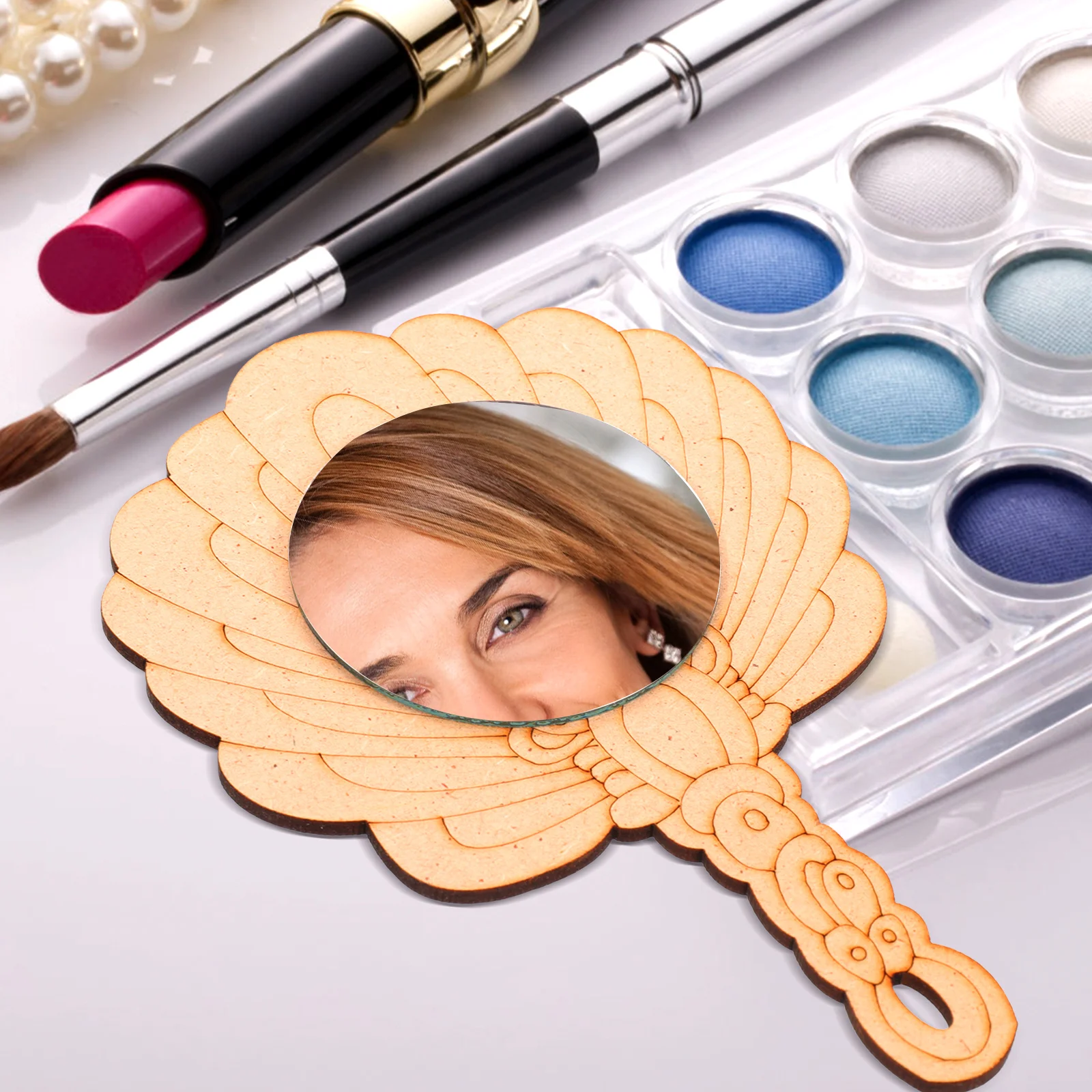 2 Peças de Espelho de Maquiagem Mini de Madeira Não Pintado para Crianças, Materiais de Artesanato Educacional DIY