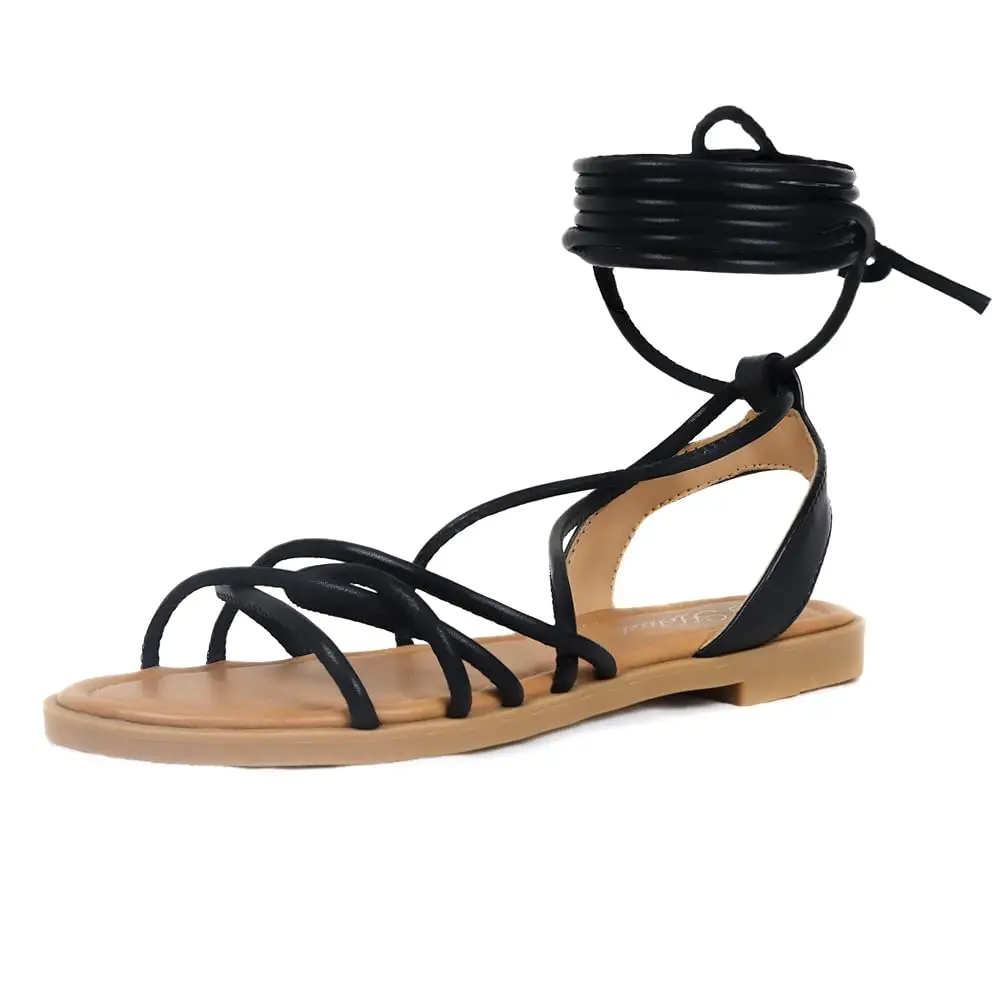 

Women's Cross Lace Up Gladiator Sandals, Ankle Wrap Strappy Flats Sandals for Women