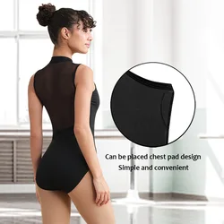 Women's Mock Neck Zip Front Mock T High Cut Mesh Splicing Tank Ballet Dance Leotard for Adult Gymnastics Dance Practice Bodysuit