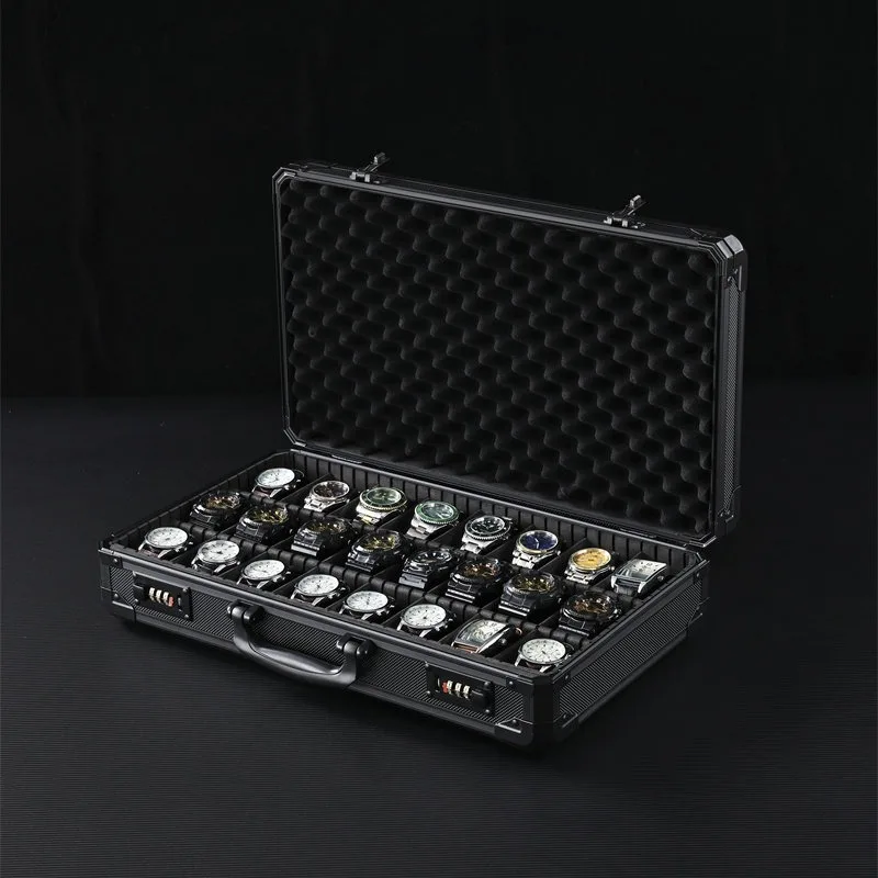 18 24 Slot Aluminum Watch Case Travel Storage Box with Soft Pillows
