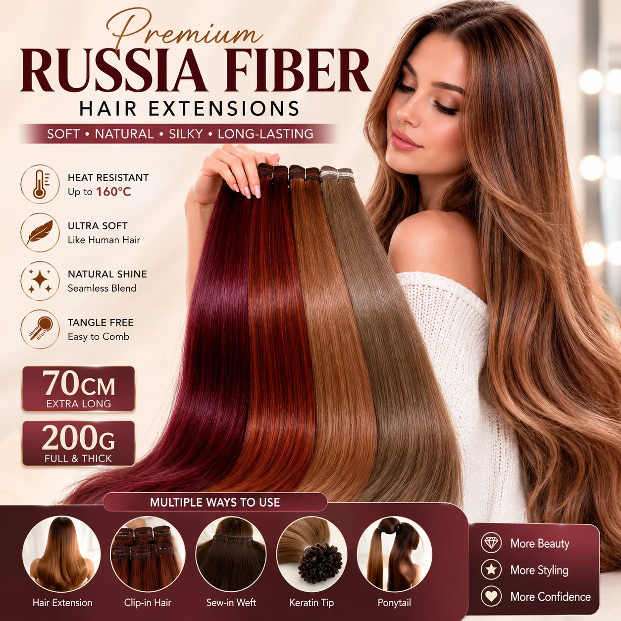 Ciuffi di capelli lisci Bio, 26", fibra sintetica naturale, morbida, resistente al calore, extension per capelli, tessuto di capelli lisci a base di proteine.