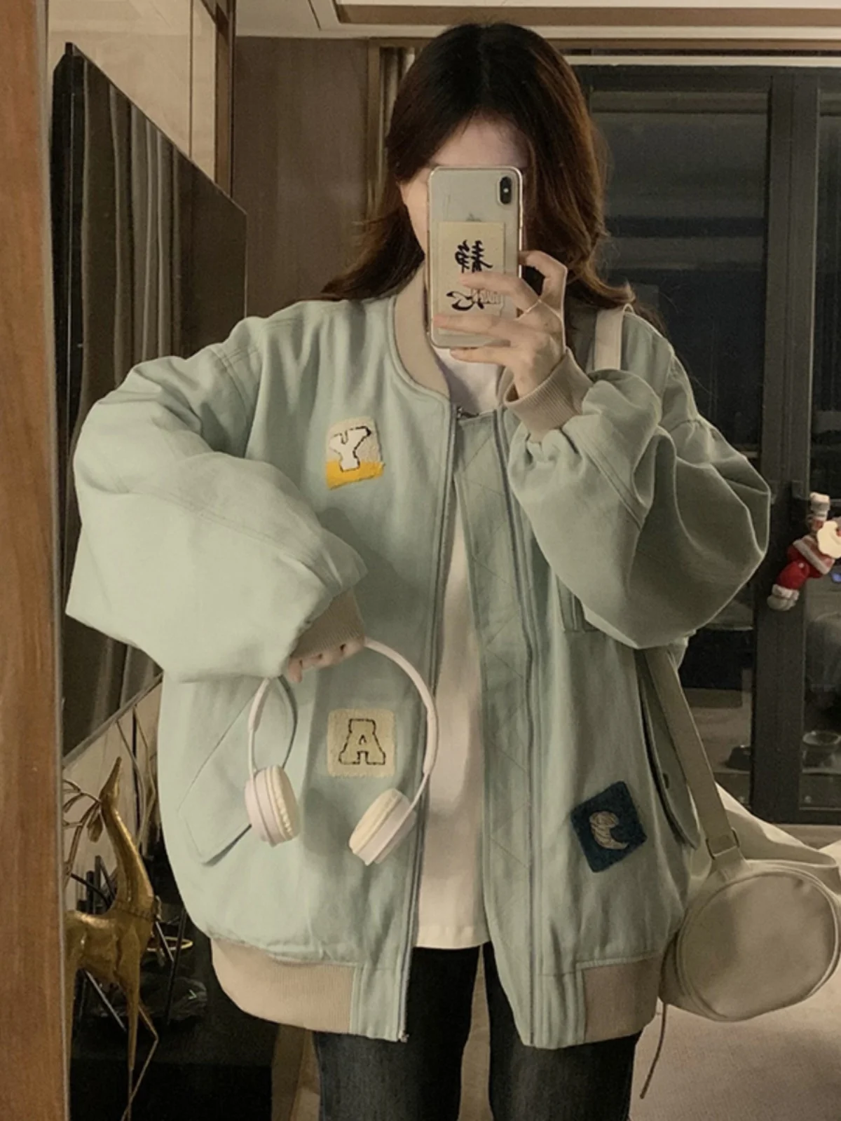 

Baseball Jackets Woman Green Womens Spring Sunproof Slit Fishbone Kawaii Hoody Turn-Down Streetwears Cropped Aesthetic Hollowed