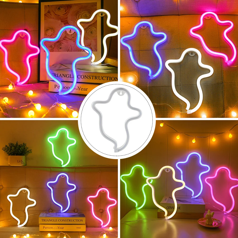 شبح على شكل هالوين ضوء النيون المواد البلاستيكية USB أو بالطاقة مصباح الليل ديكور غرفة نوم مهرجان مصباح