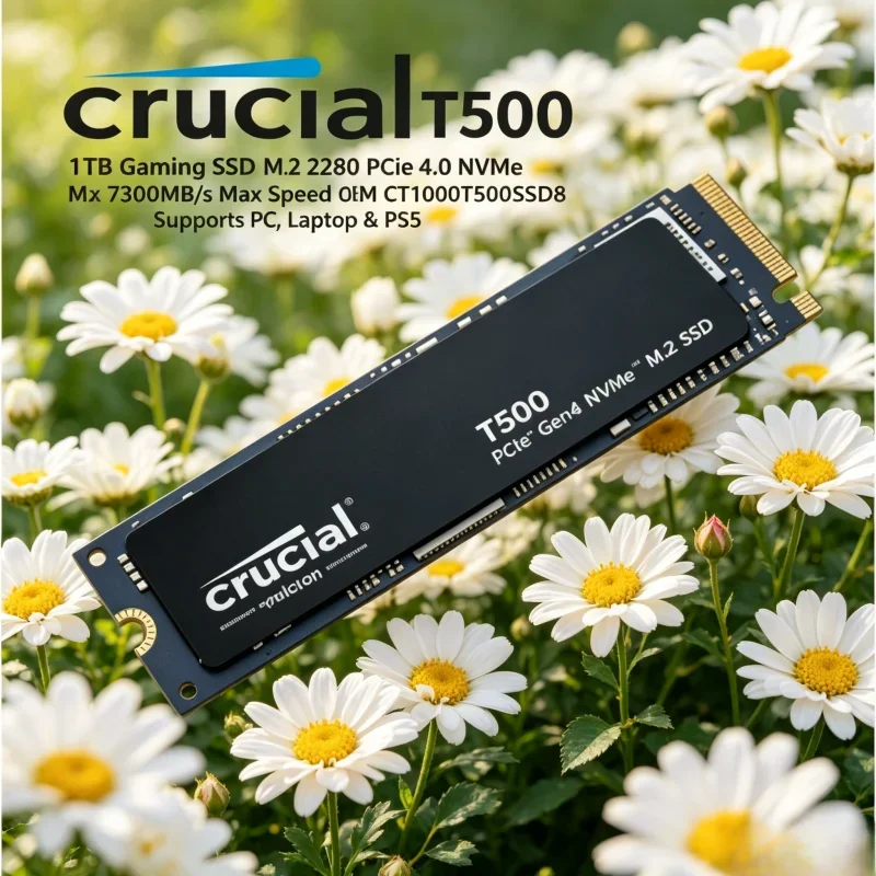 

Crucial T500 1TB Gaming SSD, M.2 2280 PCIe 4.0 NVMe, 7300MB/s Max, OEM CT1000T500SSD8, Compatible with PC, Laptop, PS5