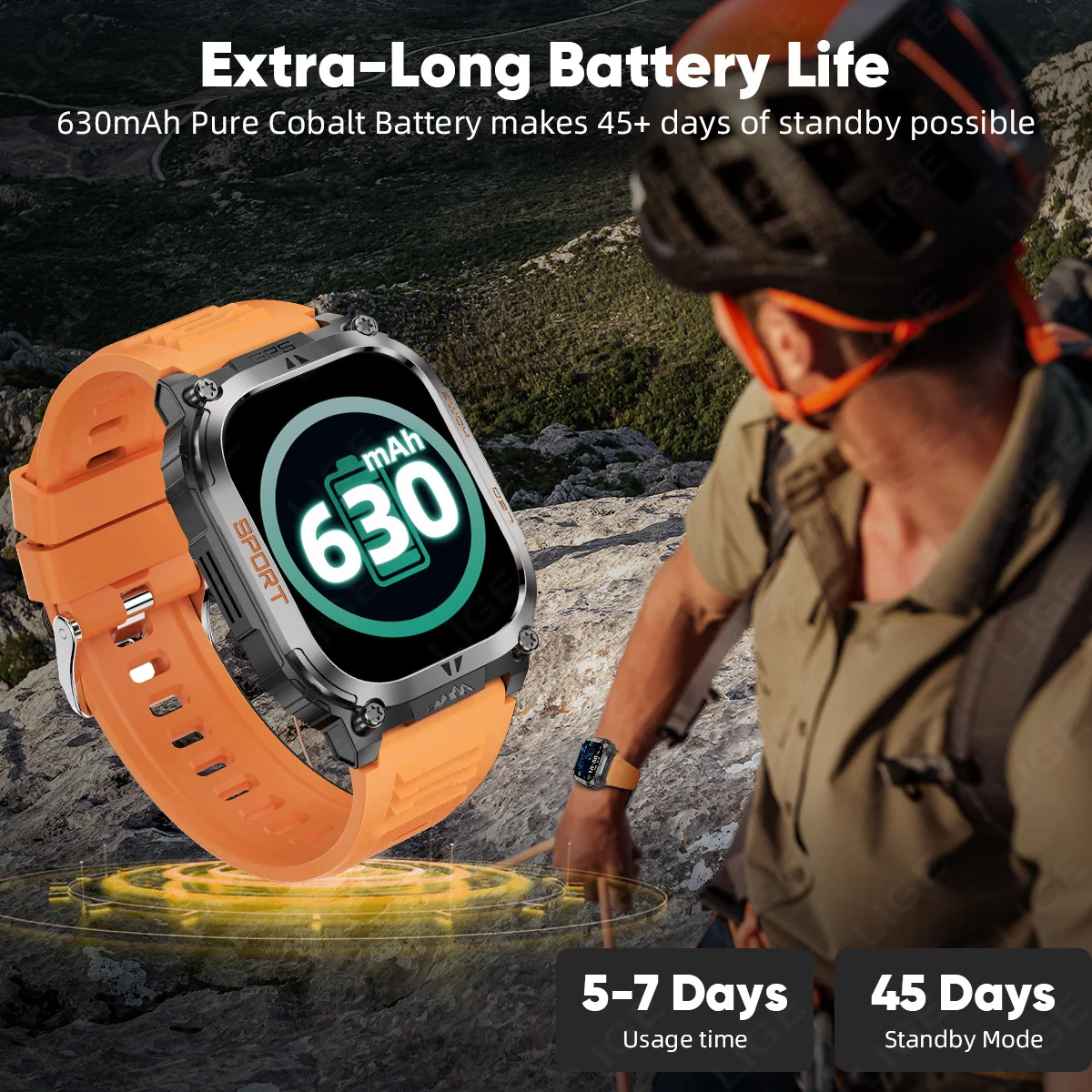 LUIK GPS Kompas Smart Horloge Met Zaklamp 630mAh 2.01 "Groot Scherm Hartslag Bluetooth Oproep Waterdichte Mannen smartwatch 2025