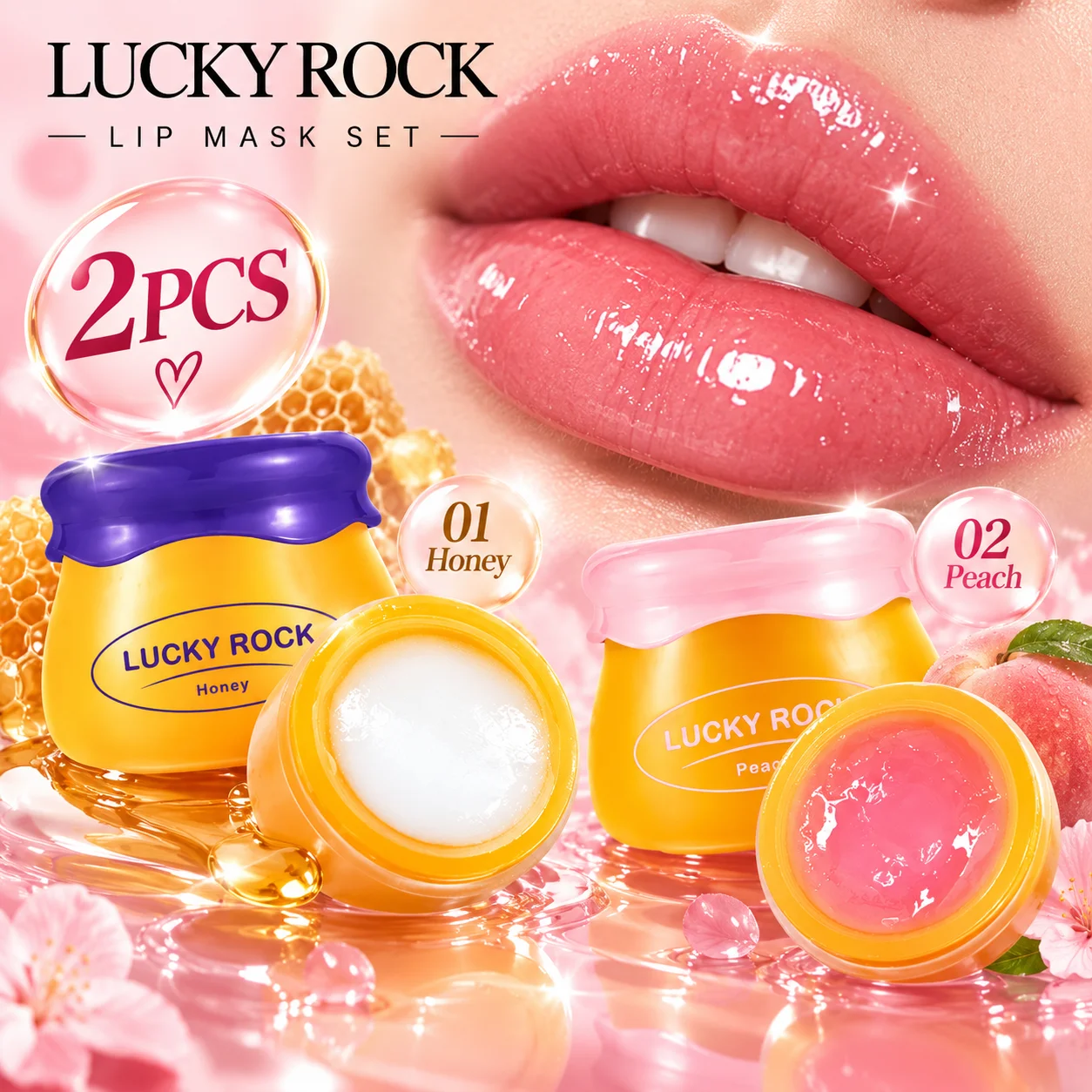 2 pcs Lip Balm Honey Pot, Honey Lip Mask Propolis Moisturizing Lip Balm with Stick, Hydrating And Prevention Dry