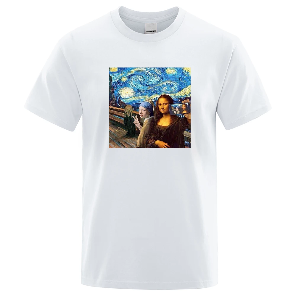 World Masterpiece Vincent Mona Lisa Sselfie Print Tshirts Mans Retro O-Neck T Shirt Casual S-Xxxl Tops Vintage Cool Men T-Shirt