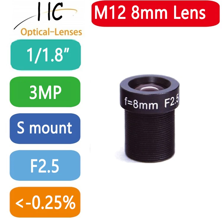 3 MegaPixel M12-Mount 8mm 1/1.8'' board lens F2.5 fixed Iris(customizable) FA/Machine Vision lens,good for Near Work Distance