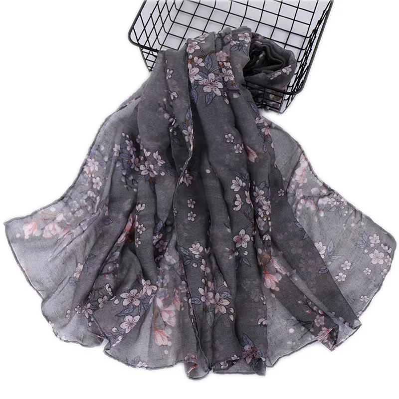 Autumn Winter New Voile Warm Scarf for Women Girl Cute Floral Print Scarves Soft Cotton Pashmina Shawl Foulard Wrap Shawls