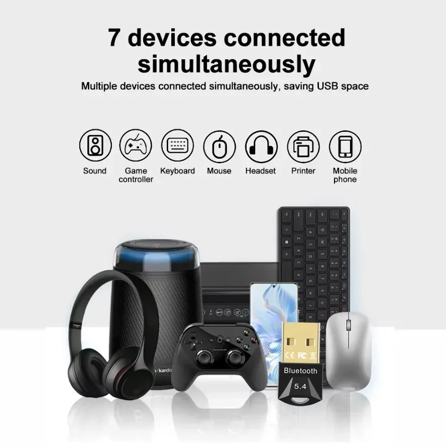 Wireless Bluetooth Adapter for Pc USB Bluetooth 5.4 5.3 5.1 Dongle Receiver for Speaker Mouse Keyboard Music Audio Transmitter