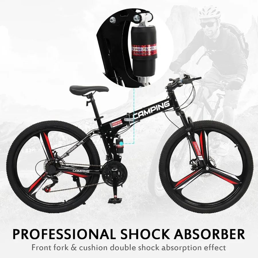 دراجة قابلة للطي 26 بوصة 21 سرعة دراجات قابلة للطي للبالغين دراجة للرجال والنساء مع تعليق كامل عجلة فريدة من نوعها 3 تكلم من خليط معدني #5