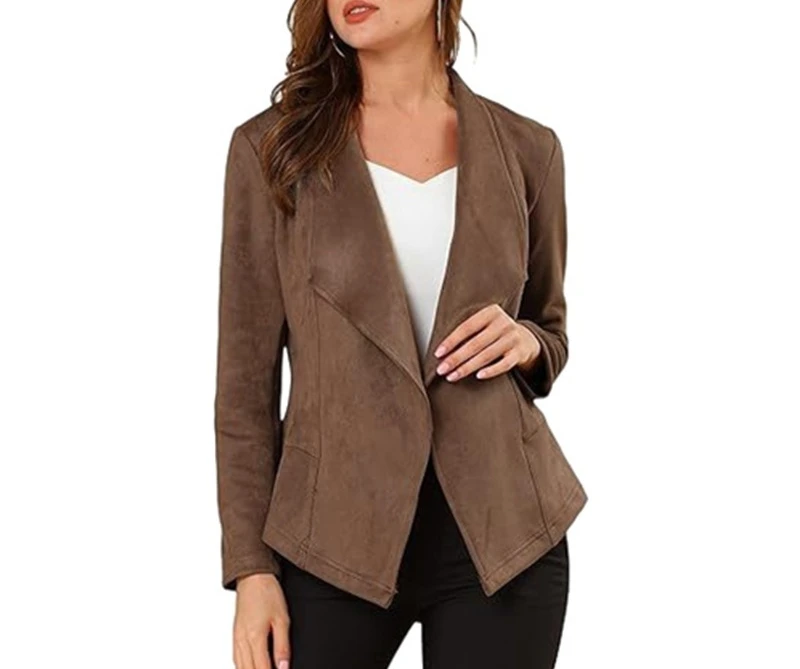 

2025 New Style Fashion Casual Suede-like Comfortable Fabric Lapel Long-sleeve Short Top Coat for Women