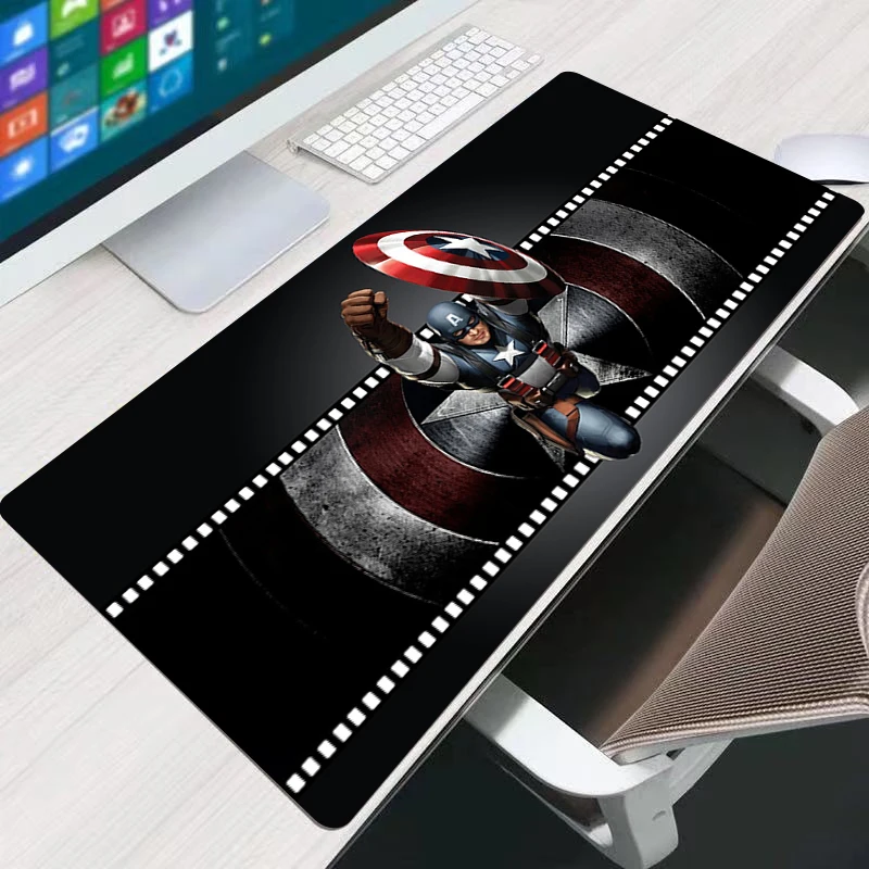 แผ่นรองเมาส์ แคปตันอเมริกา เกมเมอร์ แผ่นรองเมาส์สำหรับเล่นเกมแบบไม่ลื่น แผ่นรองเมาส์พิมพ์ลาย HD แผ่นรองคีย์บอร์ด แผ่นรองเมาส์ขนาดใหญ่ แผ่นรองเมาส์สำหรับเล่นเกม แผ่นรองโต๊ะทำงาน