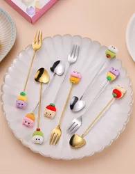 Cartoon Animal Fruit Fork Cute Afternoon Tea Dessert Cake Fruit Fork Creative 430 Stainless Steel Fruit Fork Kitchen Product