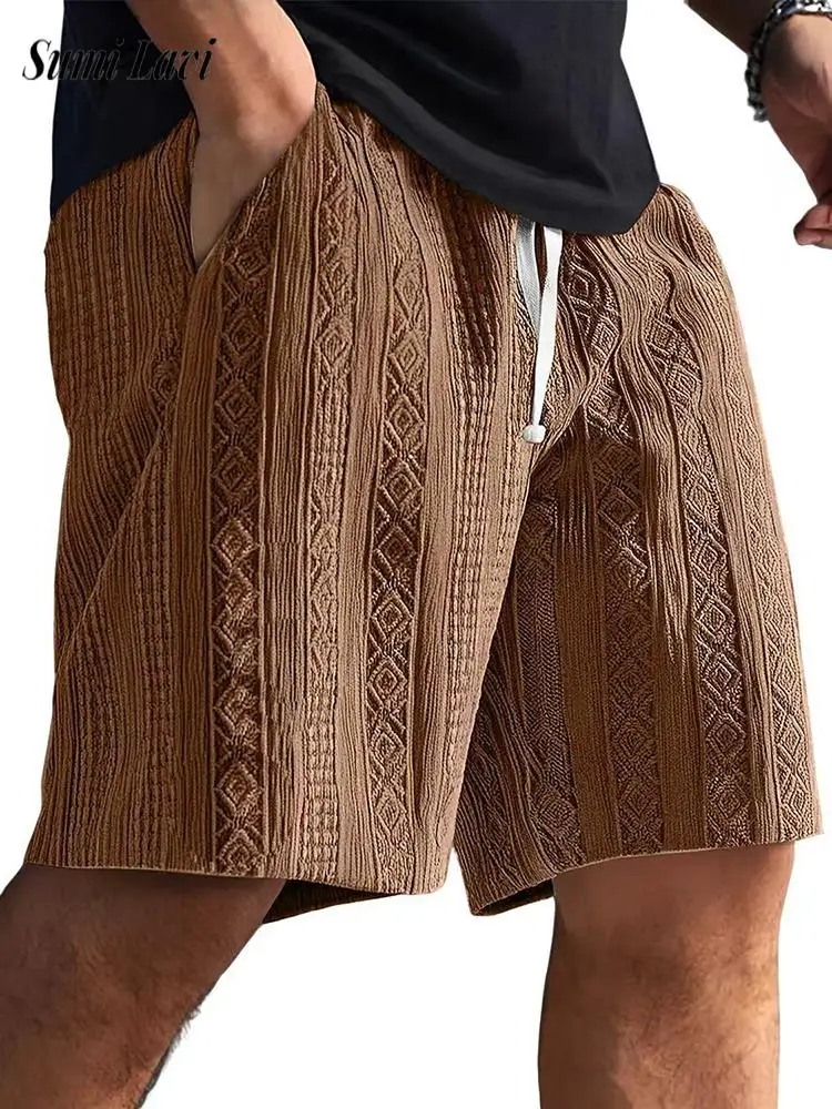 

Seaside Beach Casual Shorts Mens Fashion Loose Straight Drawstring Shorts Men 2026 Summer Vintage Solid Color Texture Shorts 5XL