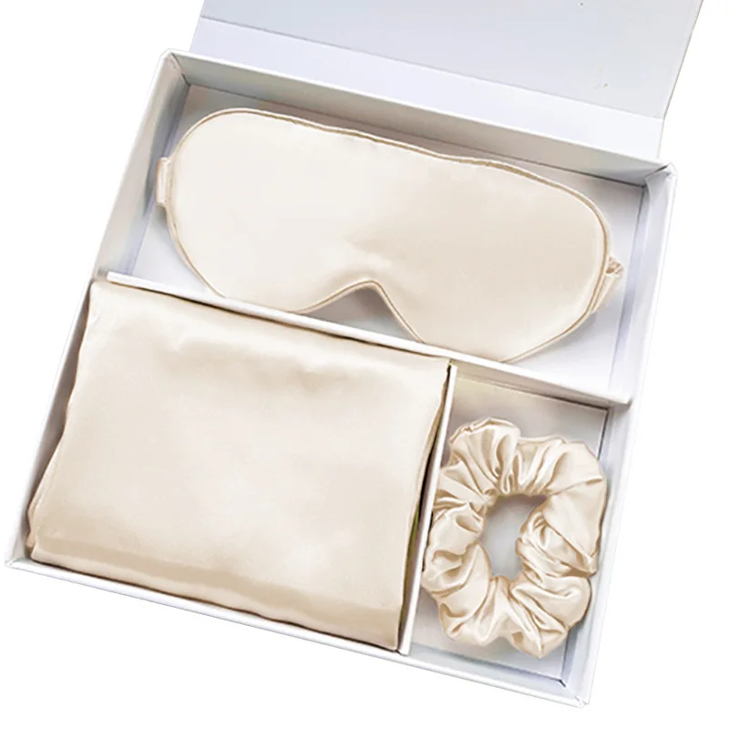 Mulberry Silk Pillowcase Eye Mask Scrunchie Gift Set Soft Skin-Friendly for Women Her Sleep Set Travel Gift Pillow Cases