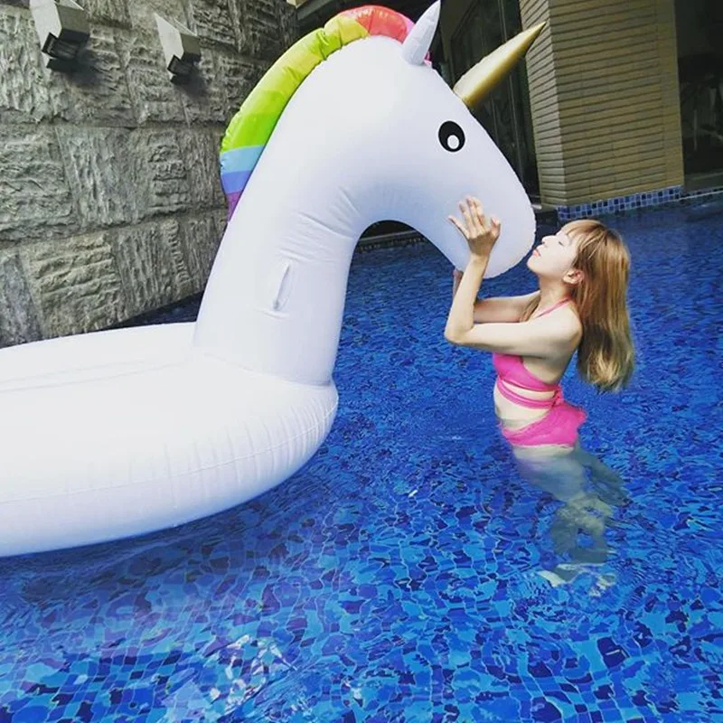 Spot ins popular white pony colored inflatable unicorn floating row, water mount inflatable toy