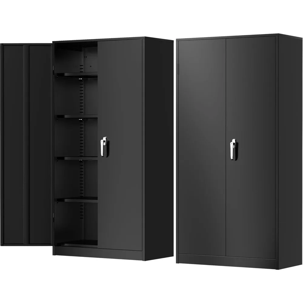 خزانة تخزين معدنية مع قفل، وخزانة تخزين جراج فولاذية مع بابين وأرفف قابلة للتعديل، وتنظيم الملفات