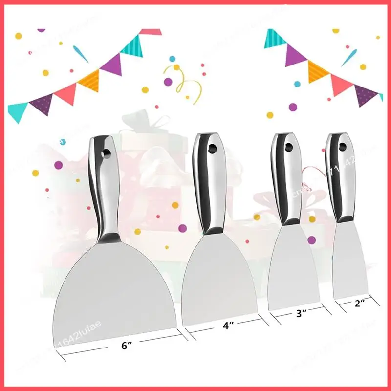 B52C plamuurmessenset, 4-delige premium gepolijste volledig roestvrijstalen schrapergereedschap uit één stuk voor gipsplaatafwerking