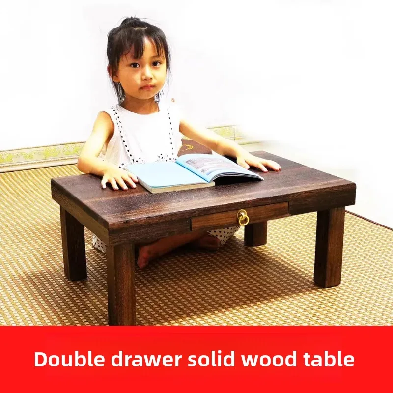 Solid Wood Computer Desk with Drawer,Multi-Functional Bed Table,Modern Minimalist Table, Versatile Tatami, Window Seat, Sofa Sta