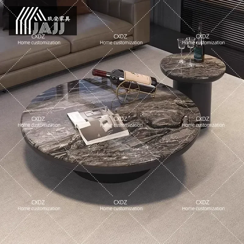 Italian Minimalist Round Coffee Table Natural Marble High End Luxury Stone Tea Table Modern Living Room Furniture