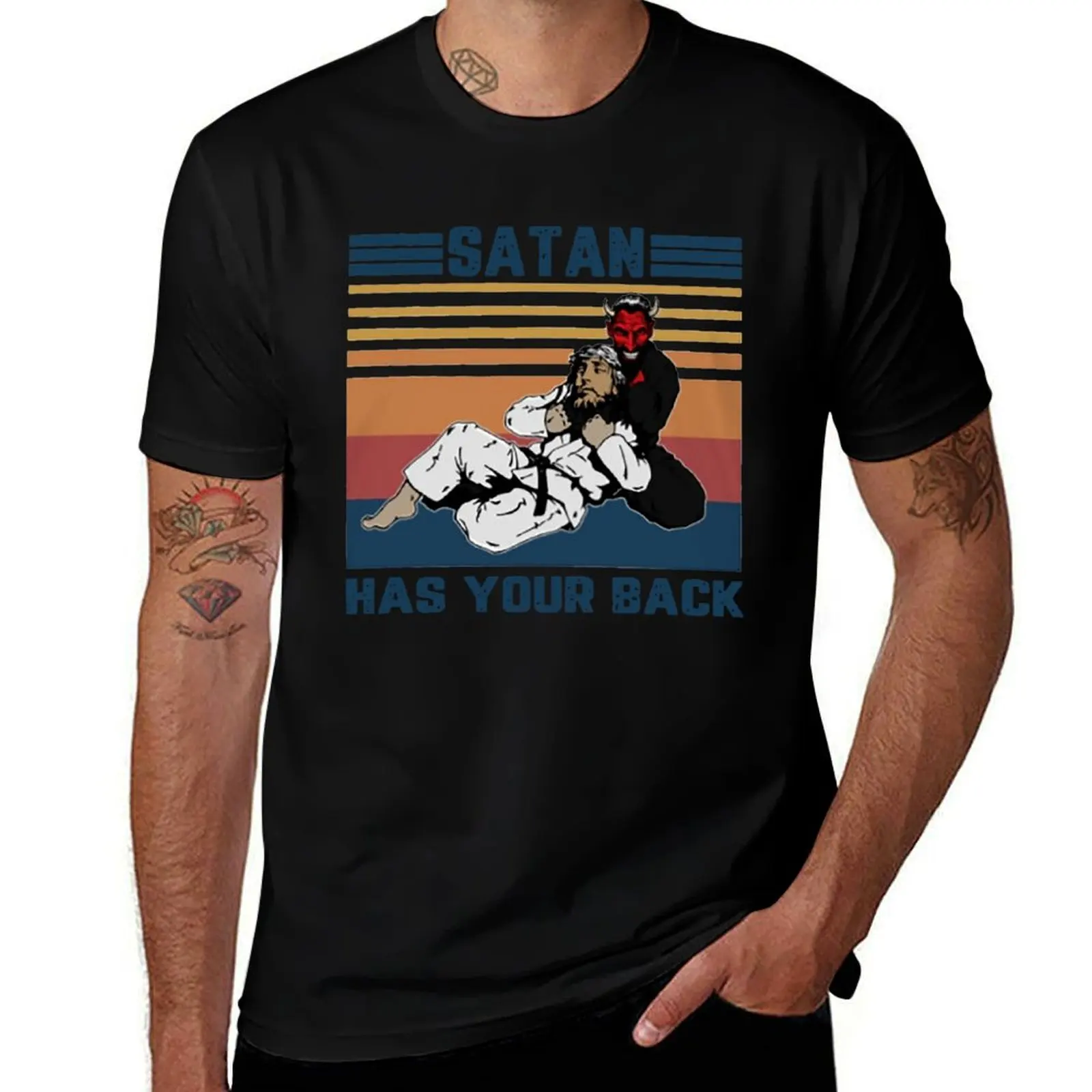 

Vintage SATAN HAS YOUR BACK T-Shirt t shirts for man graphic cars cotton t shirts high quality T-Shirt