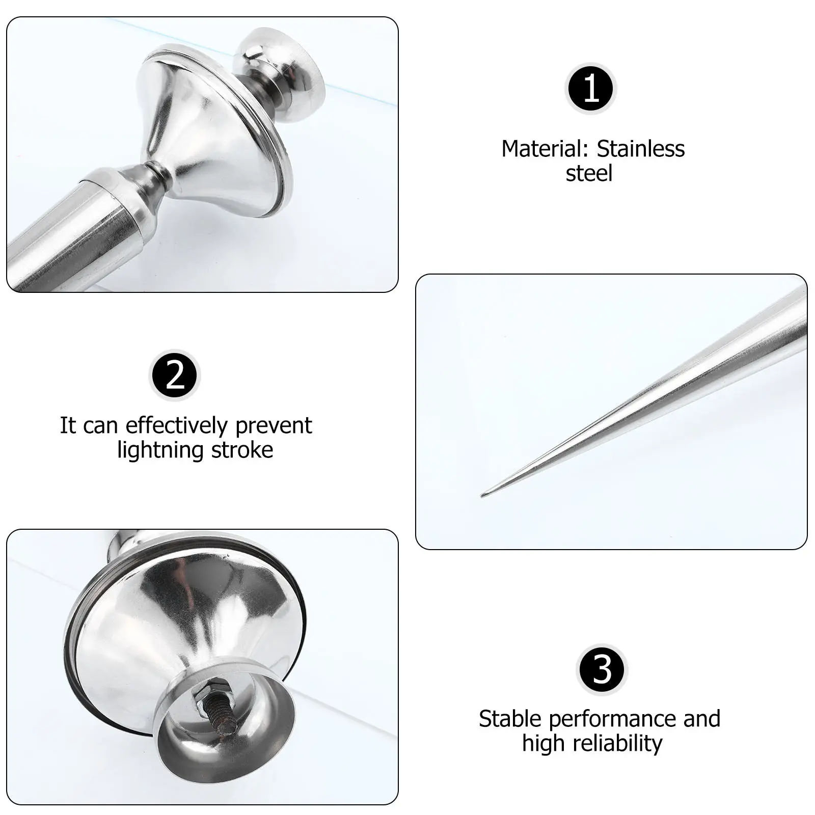 Thunder Protection Rod High-Grade Stainless Steel Roof Rod Household Thunder Conductor Protective Device Frost Resistant