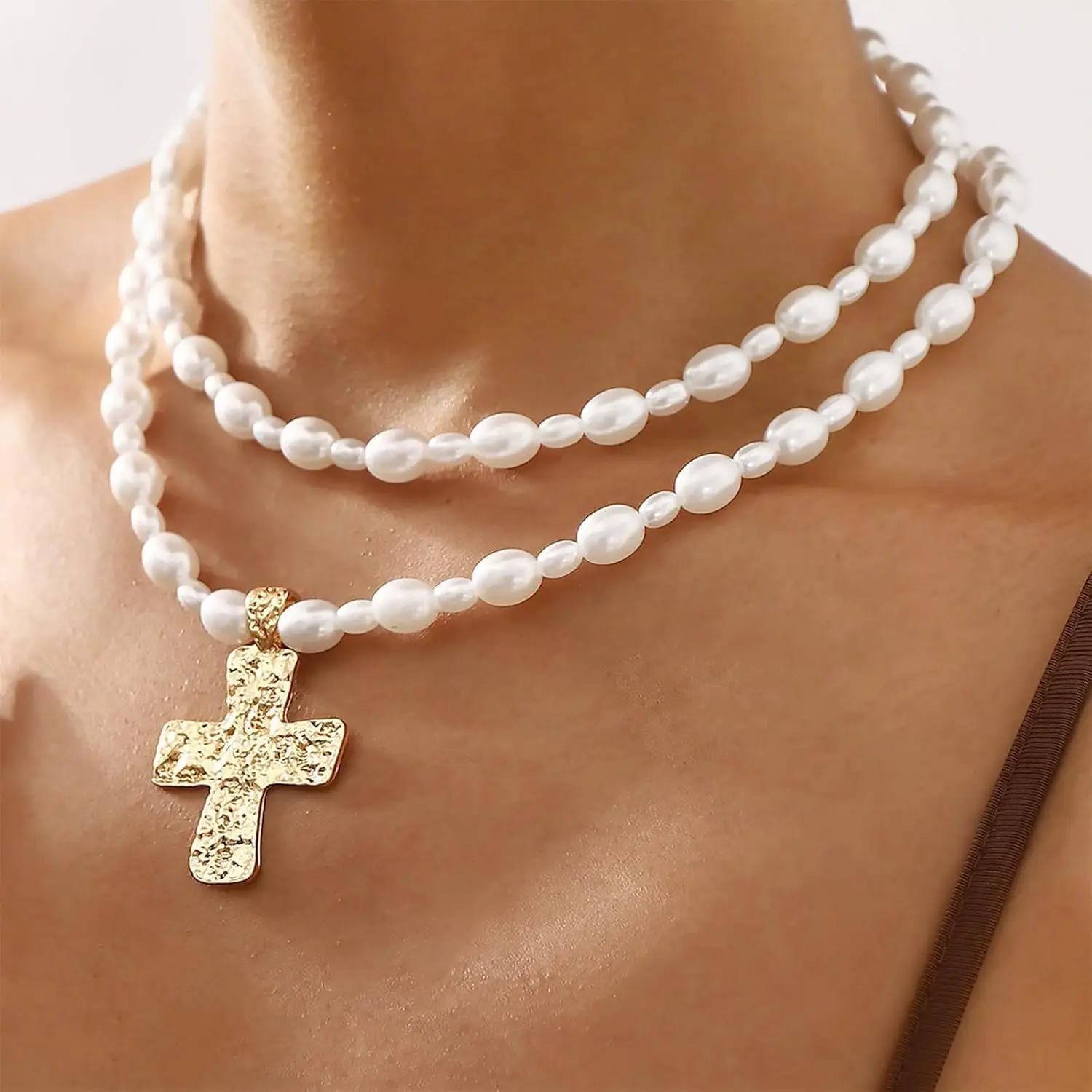Chunky Gold Necklace Cross Statement Necklace for Women Layered Cross Jewelry First Communion Gifts
