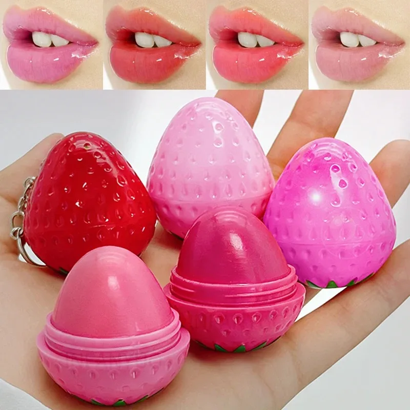 Bálsamo Labial de Fresa, 1/4 Piezas, Hidratante de Larga Duración, Repara y Humecta, Lápiz Labial Rojo con Diseño de Frutas, Cuidado Labial para Labios Secos, Cosméticos