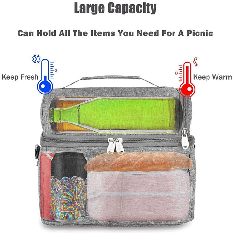 

ICON-2X Large Picnic Cooler Bag Insulated Lunch Bag For Women Men Kids Picnic Bag, Adjustable Shoulder Strap, Double Layer