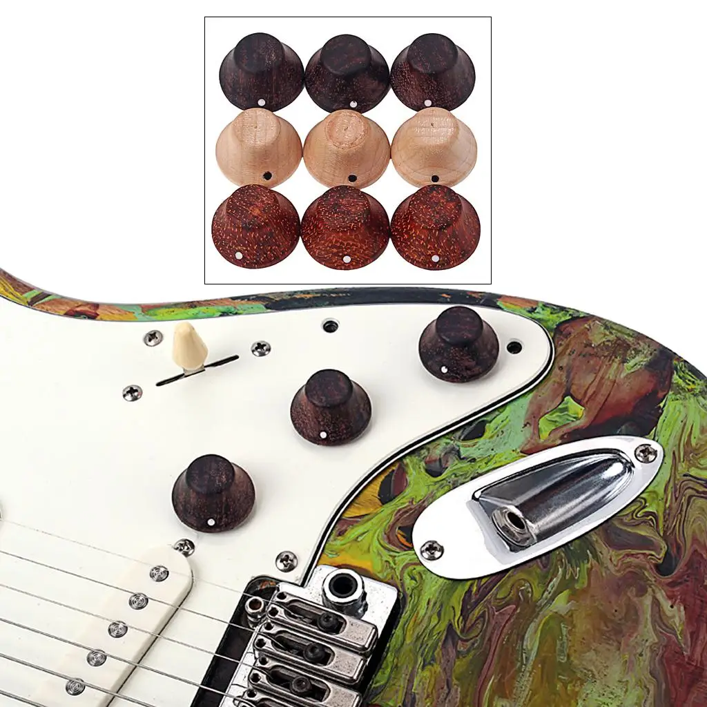 3 Pieces Rose Wood Guitar Volume Control Knobs Top Hat Kits