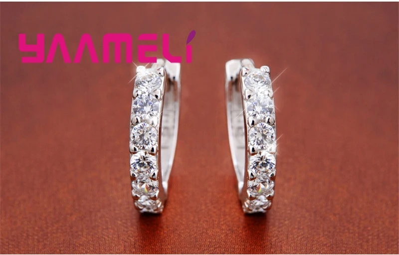 100% Authentic 925 Sterling Silver Earrings Pendientes Clear Cubic Zircon Crystal Jewelry for Men Boy Woman Girl Ear Brincos