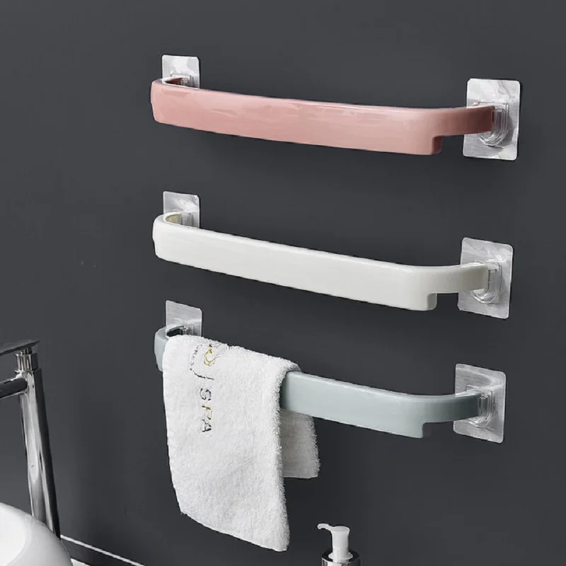 

Useful Plastic Wall Mounted Bathroom Towel Bar Shelf Self-adhesive Rack Holder Toilet Roll Paper Hanging Hanger Bathroom Supply