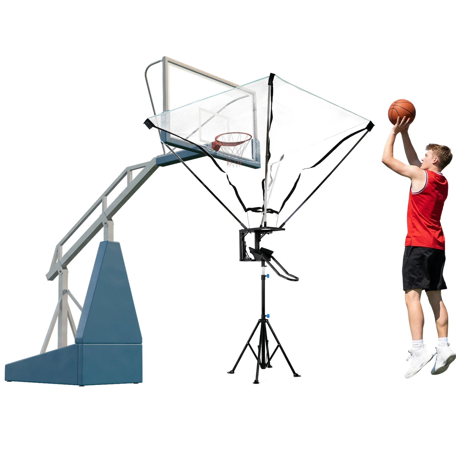 

Basketball Training Equipment with 180° Rotating Track Adjustable Height with Net Return System for Efficient Training