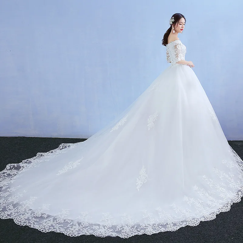 Gaun pesta putih gaun pernikahan wanita gaun pengantin leher V Tulle applique setengah lengan gaun pengantin Formal Vestido De Noiva robe de mariee