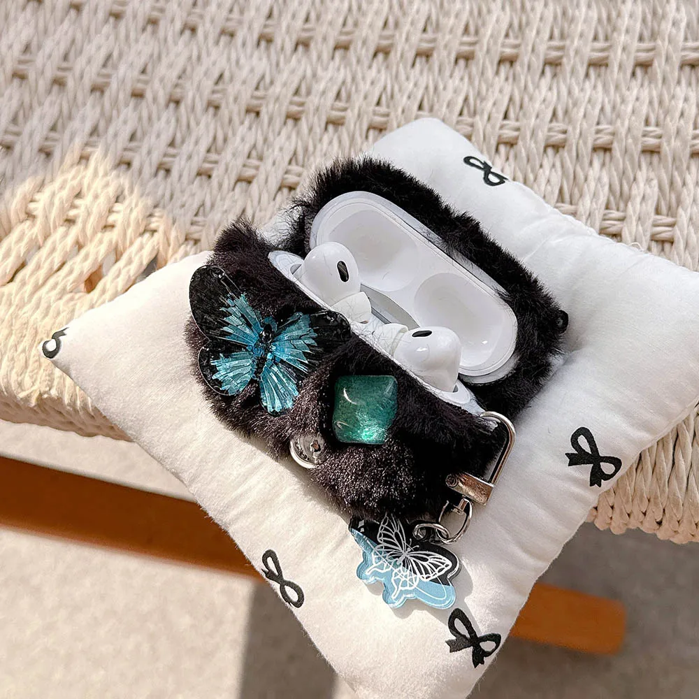 شجرة عيد الميلاد الرقيقة على شكل فراشة سوداء قطيفة لأجهزة AirPods Pro 2 3 حافظة واقية airpods4 apple 2nd 3rd الجيل بلوتوث #4