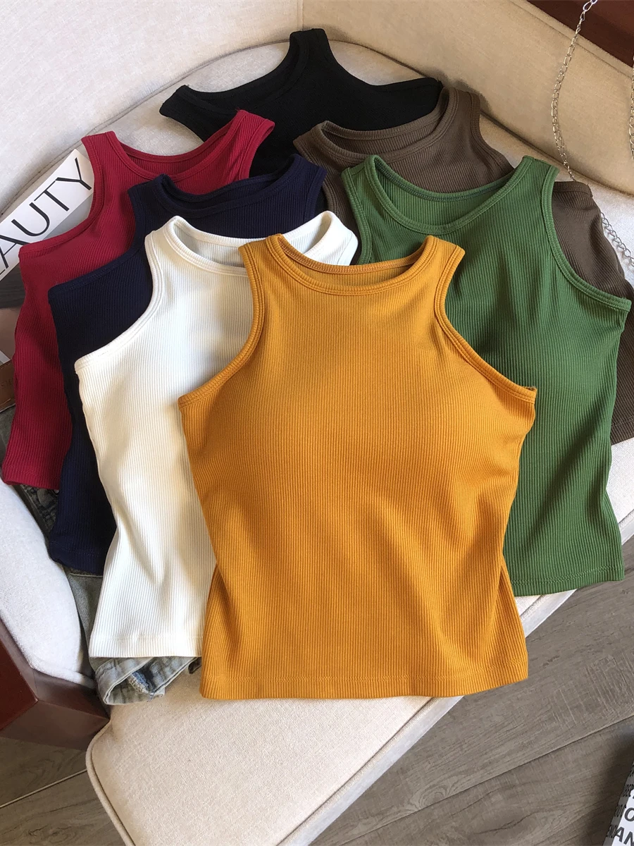 

Summer Short Women's Vest Top Sweet Style High Waist Design No Sleeve round Neckline China Made Sweet Dopaamine Clothing