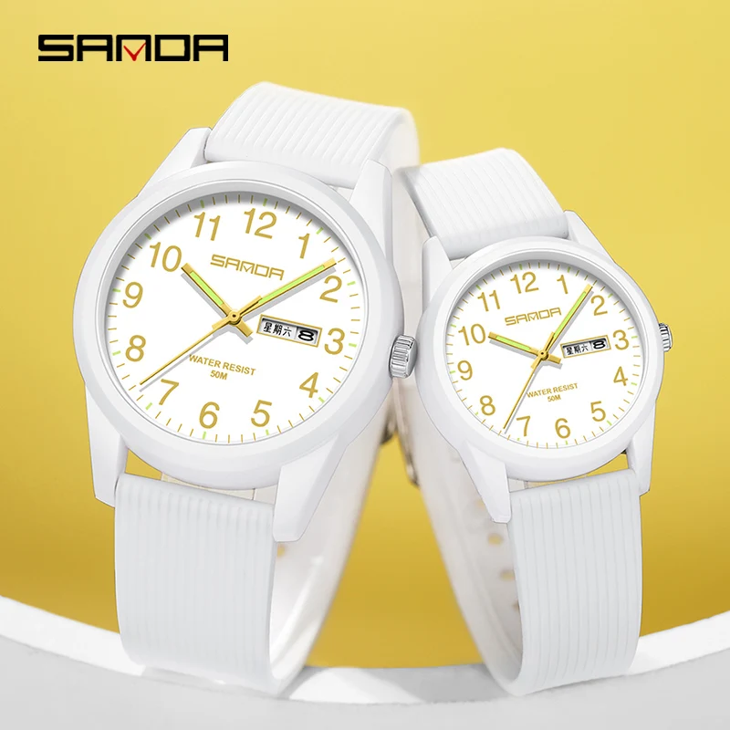 SANDA 6090 orologi di lusso per coppia orologio da polso luminoso nuovi uomini e signore cinturino in Silicone semplice orologi da polso al quarzo regalo per gli amanti