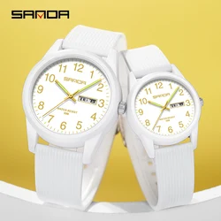 SANDA 6090 Luxury Watches For Couple Luminous Hand Watch New Men And Ladies Silicone Band Simple Quartz Wristwatches Lovers Gift