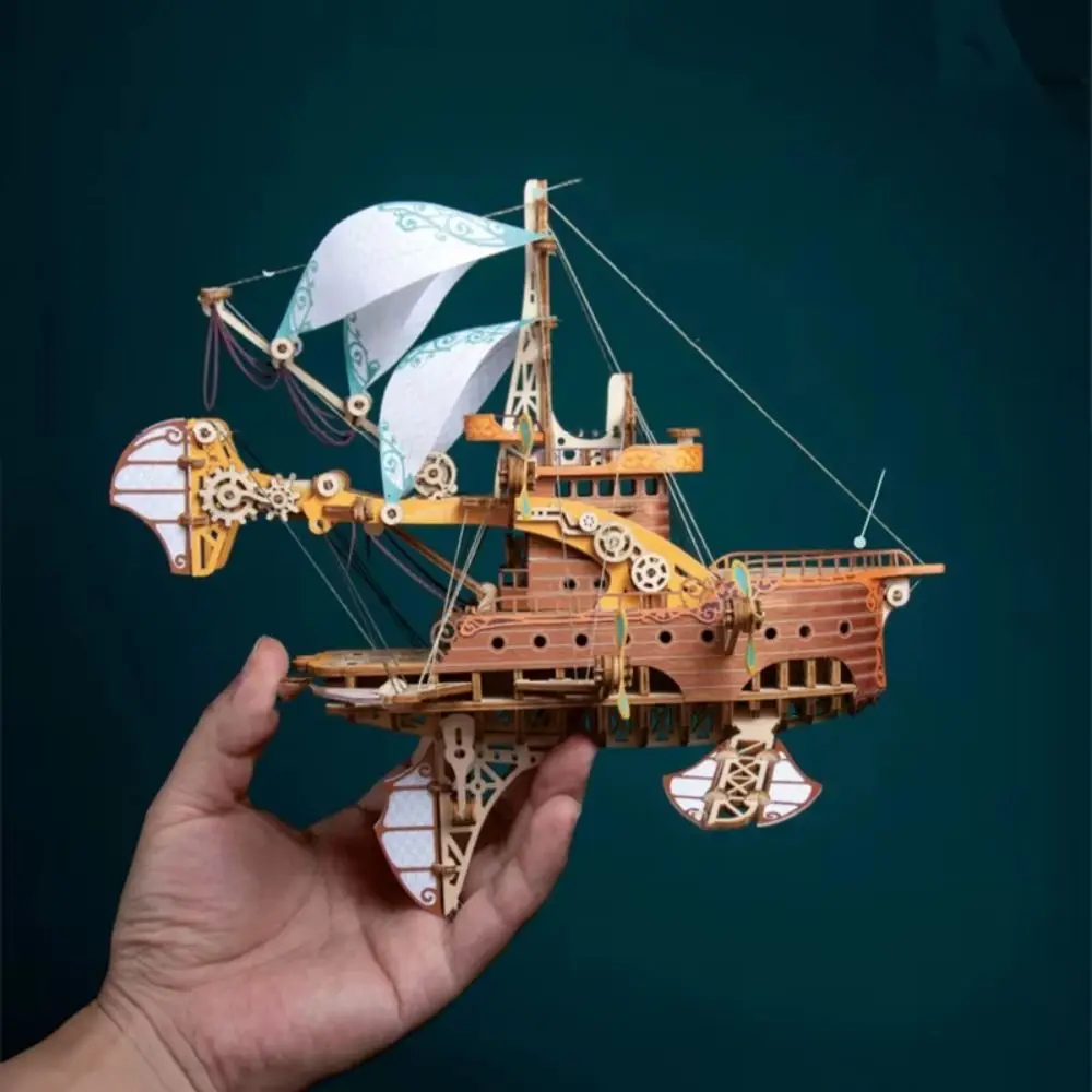 Zusammenbau: Fantastisches Raumschiff-Modell, Fantasy-Luftschiff, Kunsthandwerk, DIY 3D-Holzpuzzle, handgefertigte Sammlung, Schiff, Baustein-Sets