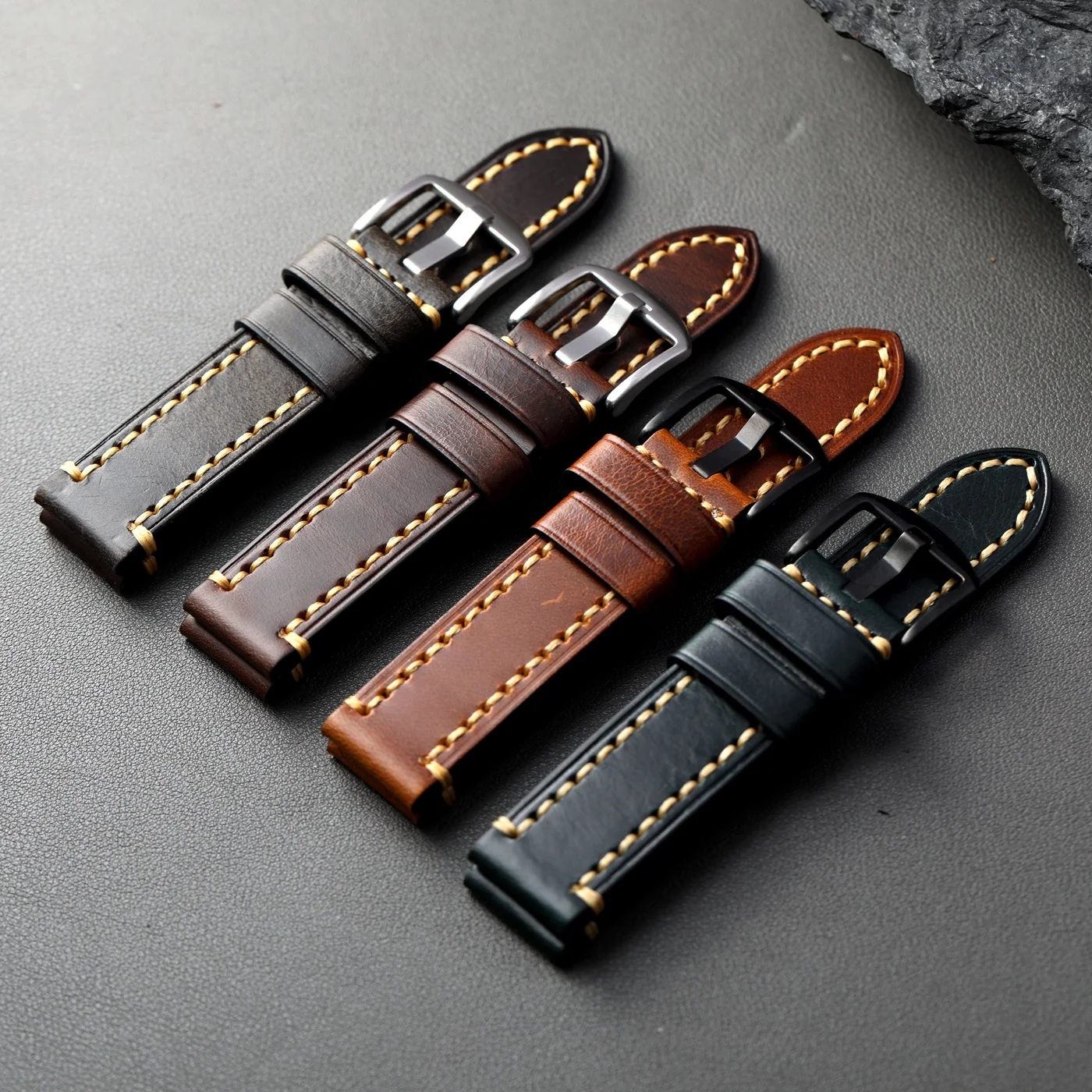 Handmade Italian cowhide strap, 20 22 24MM brown blue thick cowhide strap, compatible For PAM111 441 Watchband