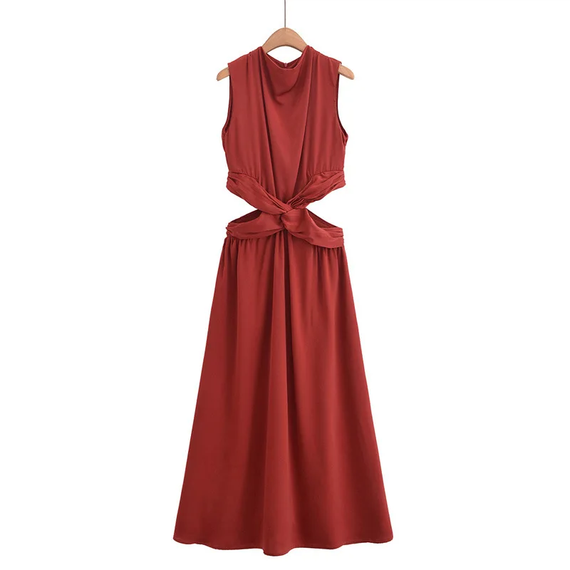 Spring And Summer New Sleeveless Long Elegant Silk Satin Texture Dress
