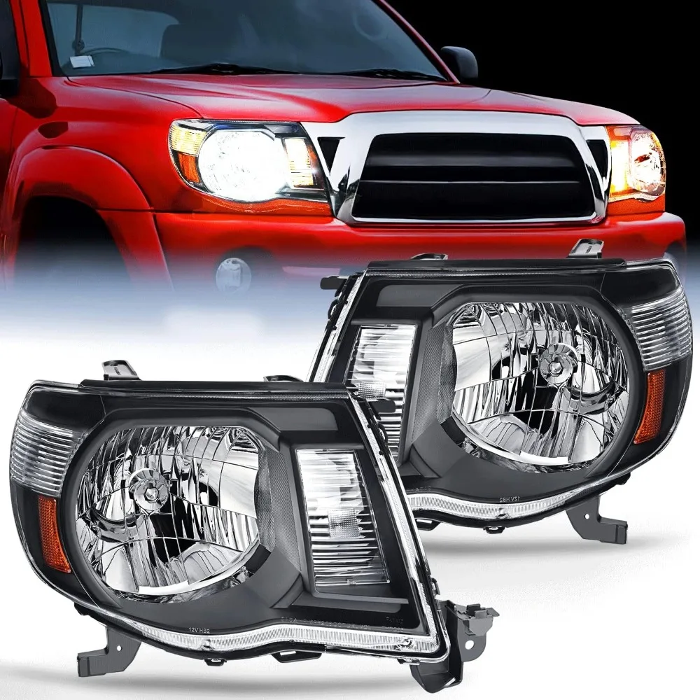 

Headlight Assembly for 2005 2006 2007 2008 2009 2010 2011 Toyota Tacoma Replacement Headlamp Black Housing Amber Reflector